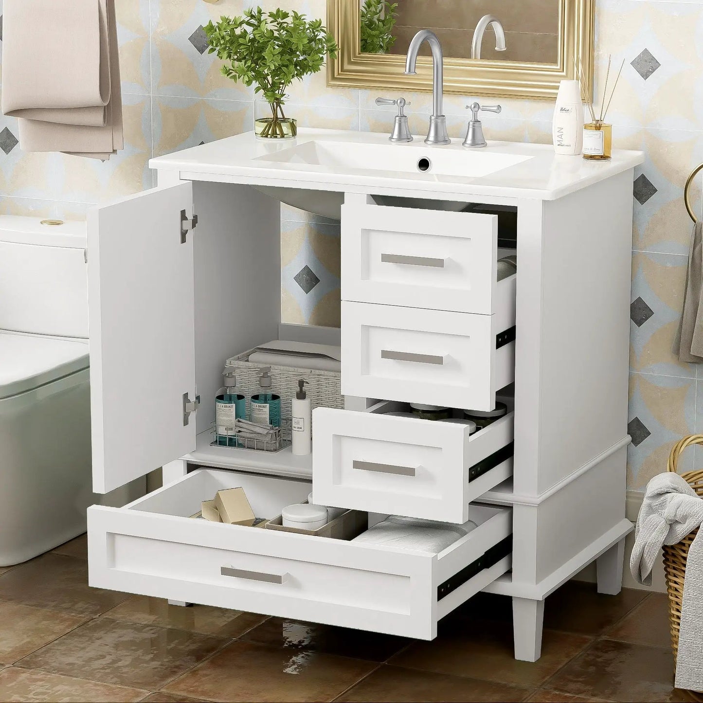 Bathroom Vanity With Sink Solid Wood Cabinet