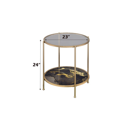 Fiorella Marble Print Glass Coffee Table with gold metal frame 23in top by HouseOfZazla on Tampa Home & Garden Store