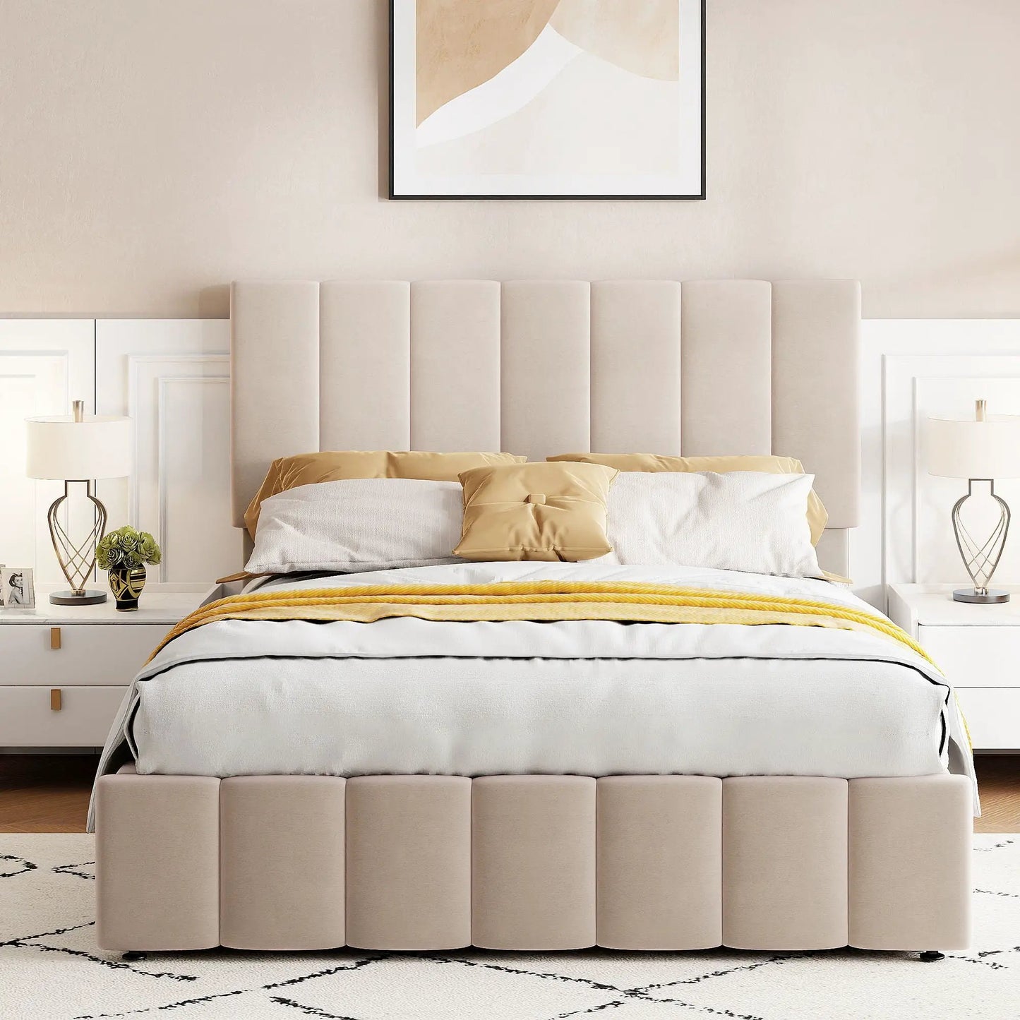 Elegant upholstered storage bed with hydraulic lift, beige Unique Piece Furniture on Tampa Home & Garden Store