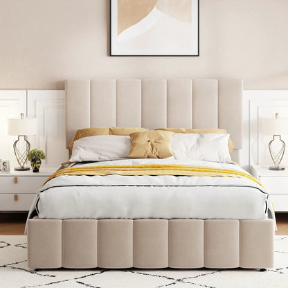 Elegant upholstered storage bed with hydraulic lift, beige Unique Piece Furniture on Tampa Home & Garden Store