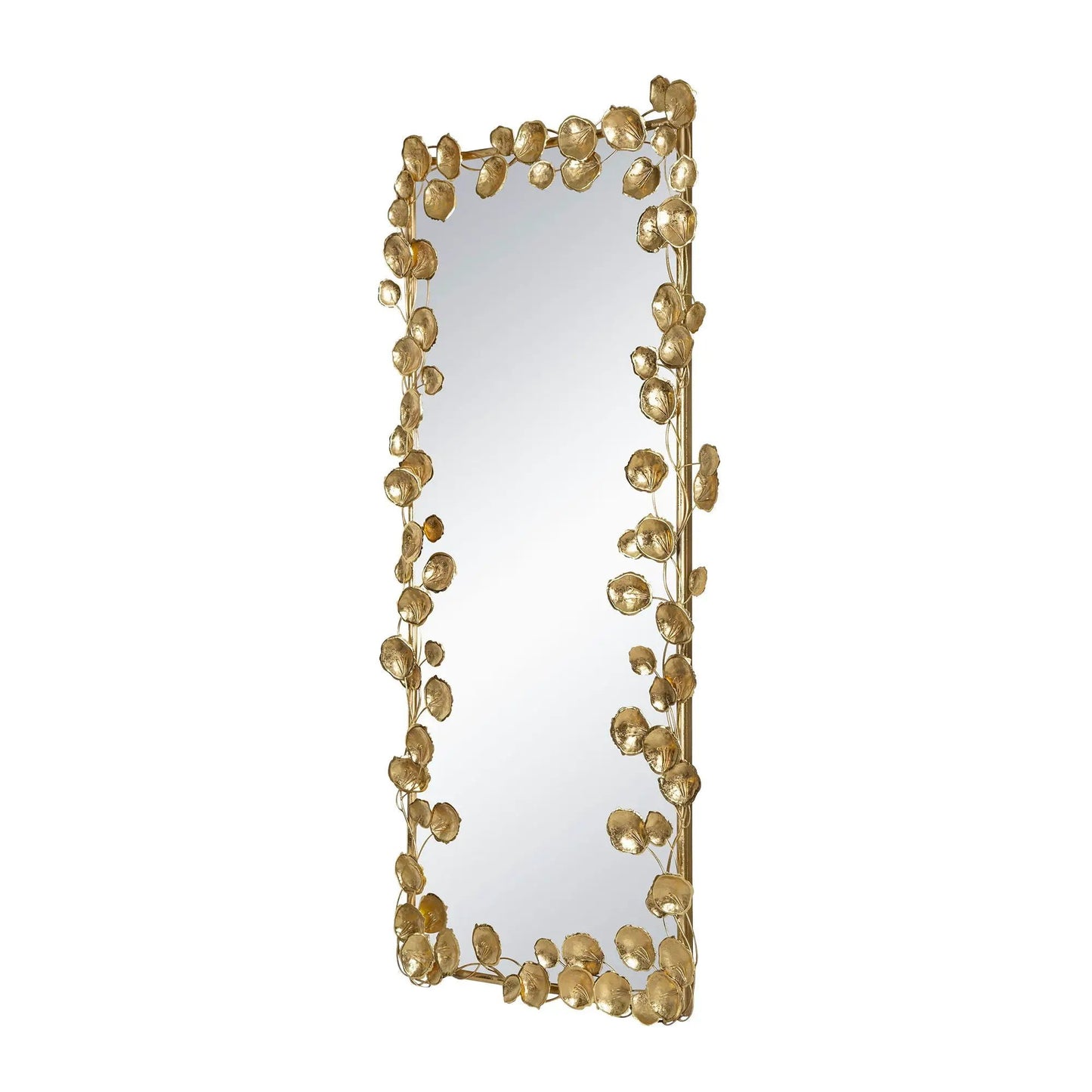Full-length floor mirror with gold leaf accents and leafy frame on Tampa Home & Garden Store