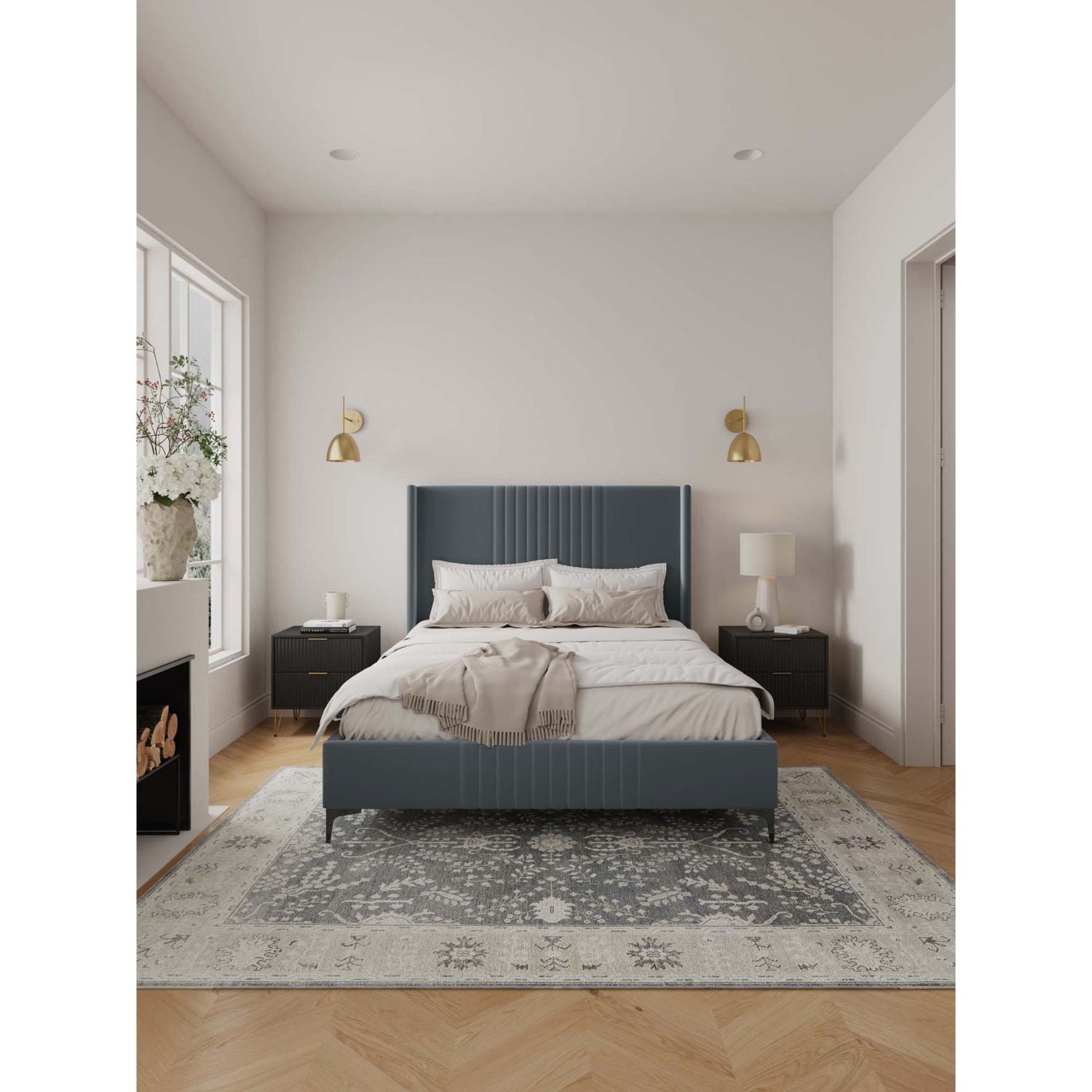 Promenade upholstered bed with blue tufted headboard and slats, HouseOfZazla on Tampa Home & Garden Store