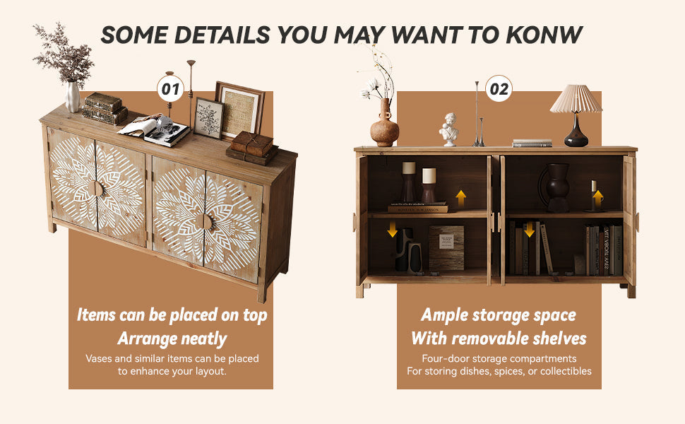 60-inch Wood Accent Cabinet with 4 Doors brown and antique white by HouseOfZazla on Tampa Home & Garden Store