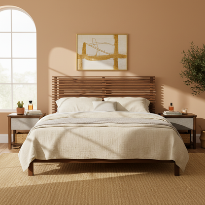 King Bed Frame with Walnut Headboard and Wood