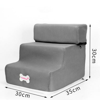 Gray dog stairs with sponge steps and top cushion, Petsbuy bone logo, 30x35x30 cm on Tampa Home & Garden Store