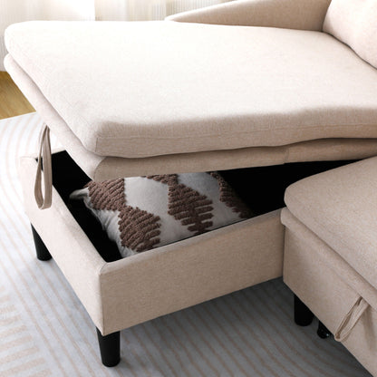 Beige fabric L-shaped reversible chaise sleeper sectional with storage and black legs on Tampa Home & Garden Store