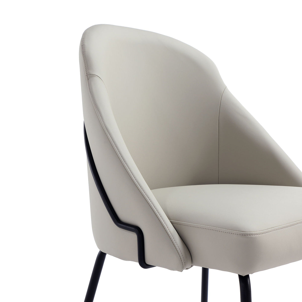 Vegan upholstered dining chair, beige vegan leather, high-density foam, black metal legs on Tampa Home & Garden Store