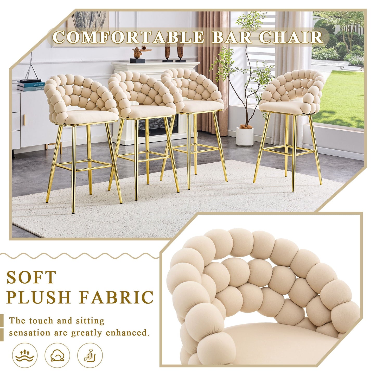 Ball Chain Bubble Tufted Bar Chairs Set Of Two