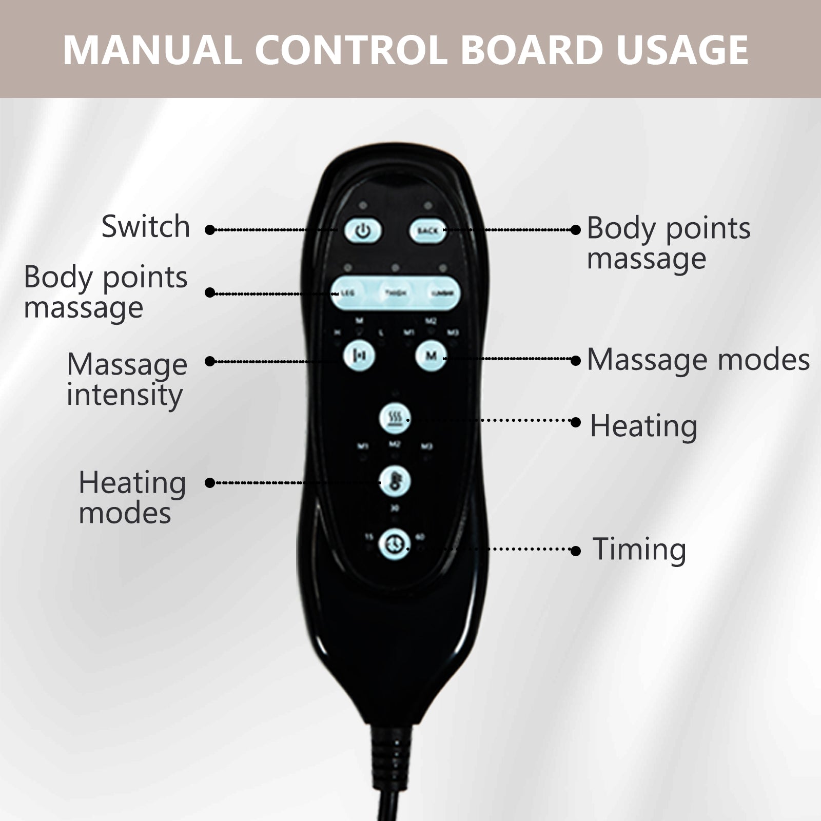 Remote control for HouseOfZazla khaki chenille power lift recliner with massage and heat on Tampa Home & Garden Store