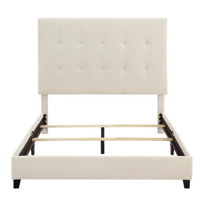 Tufted Upholstered Headboard Platform Bed beige fabric with square tufting and black legs on Tampa Home & Garden Store