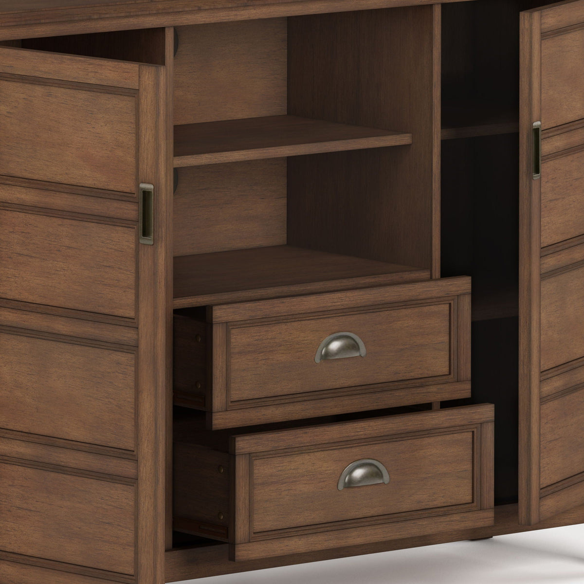 HouseOfZazla handcrafted tall wood TV stand with storage and open shelves on Tampa Home & Garden Store