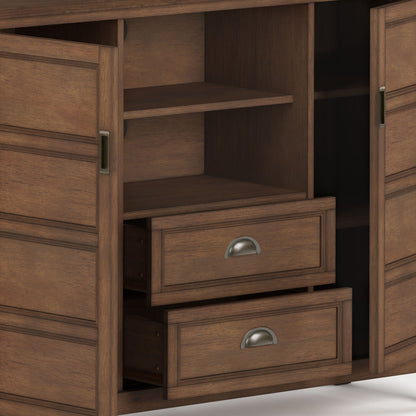 HouseOfZazla handcrafted tall wood TV stand with storage and open shelves on Tampa Home & Garden Store