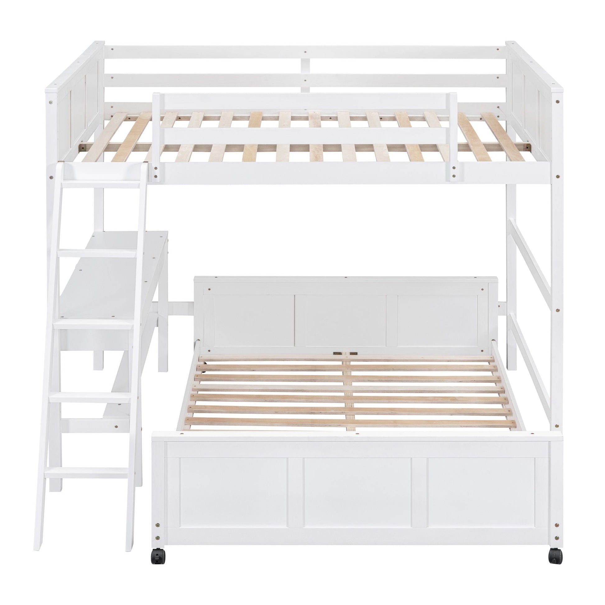 White full over full bunk bed with desk, storage cabinet, and ladder by Unique Piece Furniture on Tampa Home & Garden Store