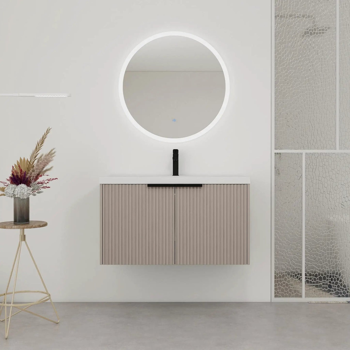 Modern Wall Mounted Vanity With Resin Double Sink