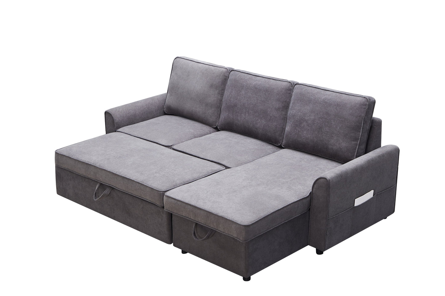 Modern modular L-shaped sofa bed with chaise in dark grey linen by HouseOfZazla on Tampa Home & Garden Store