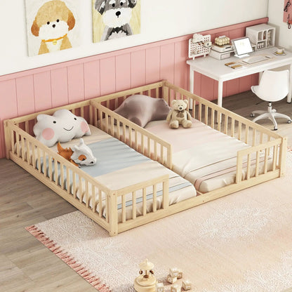 Double Floor Bed with Fence and Guardrails