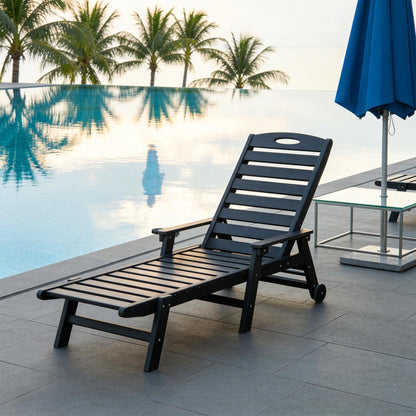 Patio Lounge Chair with Reclining Backrest by HouseOfZazla, black slatted chaise lounge on Tampa Home & Garden Store