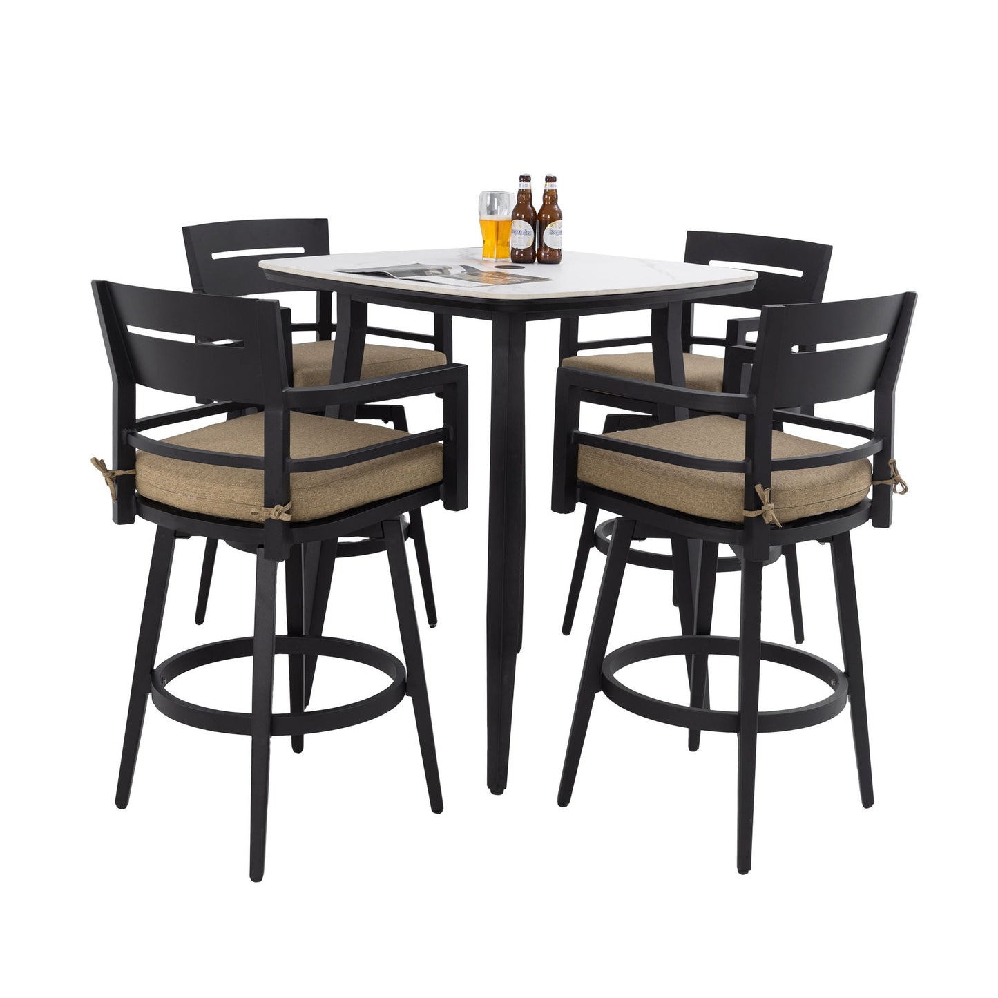 Outdoor Patio Bar Set And Sintered Stone Table