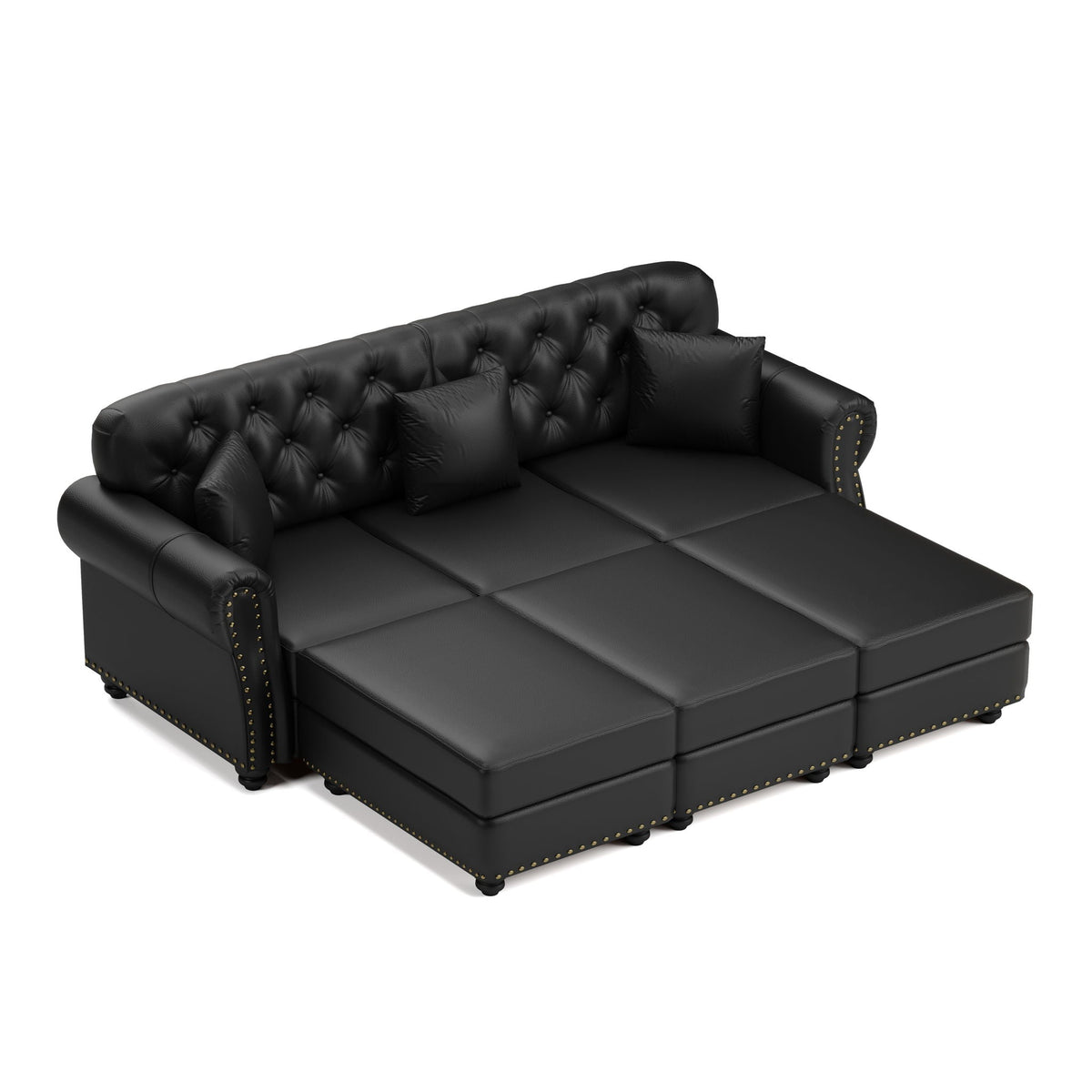 Upholstered Sofa with Nailhead and Ottoman