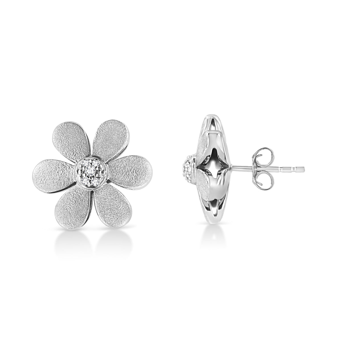 Earrings matte .925 sterling silver flower hoop with diamond accent by Bids.com on Tampa Home & Garden Store