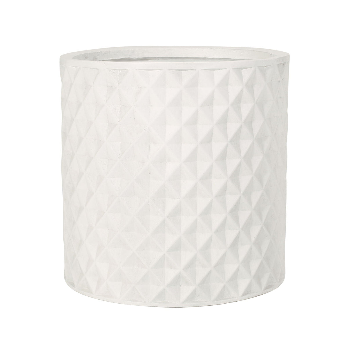 Planter antique white ceramic with a faceted diamond pattern on Tampa Home & Garden Store