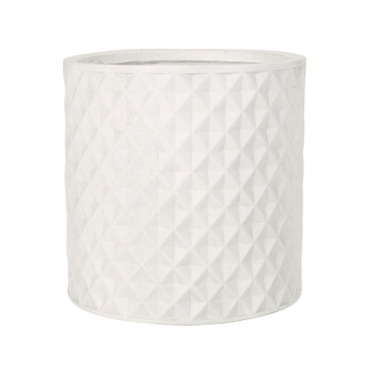 Planter antique white ceramic with a faceted diamond pattern on Tampa Home & Garden Store