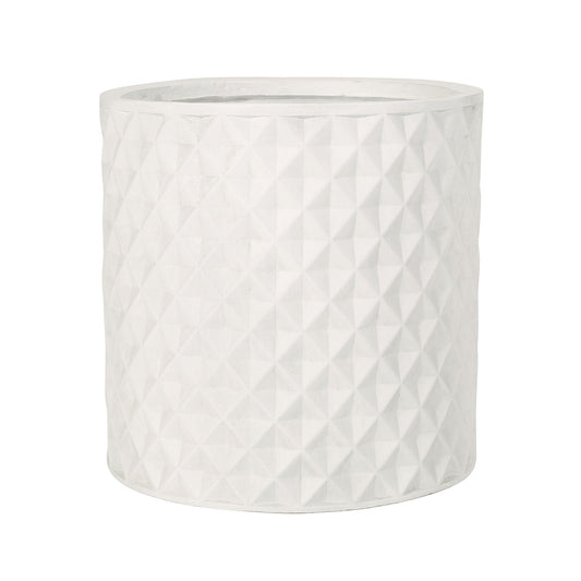 Planter antique white ceramic with a faceted diamond pattern on Tampa Home & Garden Store