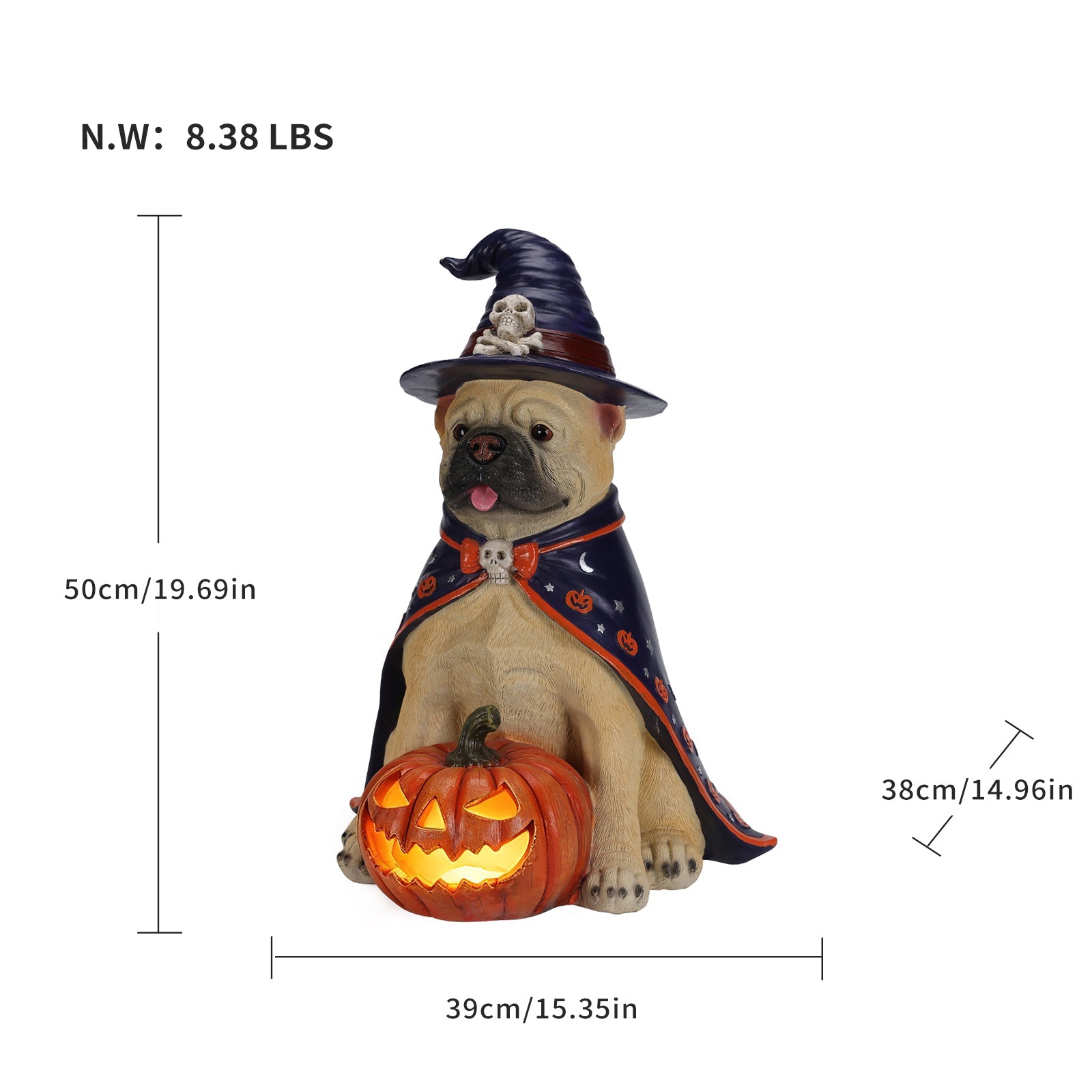 Halloween Bulldog Witch Statue LED light up jack-o-lantern pumpkin blue witch hat HouseOfZazla on Tampa Home & Garden Store