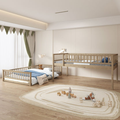 Bunk bed with ladder and guardrails in natural wood, twin-over-twin setup in a bright nursery on Tampa Home & Garden Store