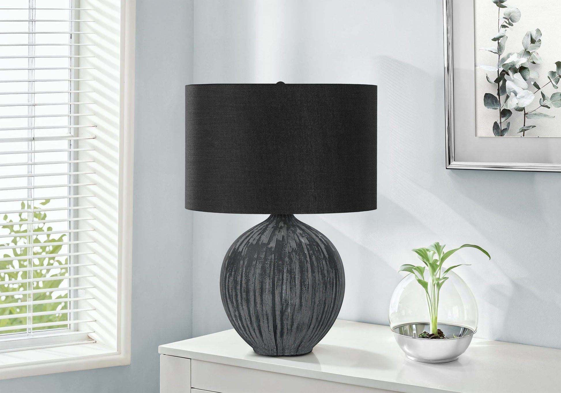 Table lamp ceramic base in dark finish with black drum shade, contemporary HouseOfZazla on Tampa Home & Garden Store