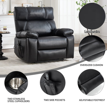 HouseOfZazla Black Leatheraire Heat Massage Recliner in black leather with cushioned headrest on Tampa Home & Garden Store