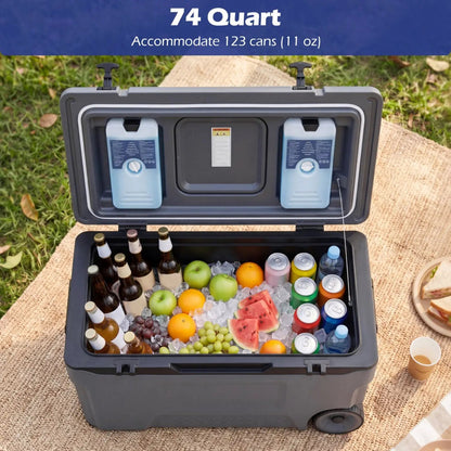 74 Quart Roller Cooler with Wheels and Fish Ruler