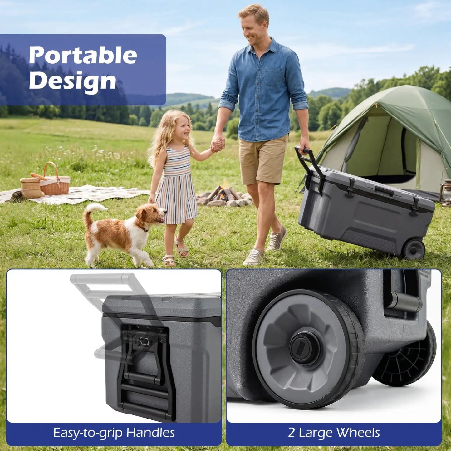 74 Quart Roller Cooler with Wheels and Fish Ruler