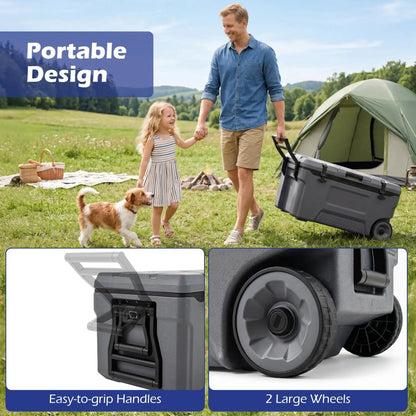 74 Quart Roller Cooler with Wheels and Fish Ruler