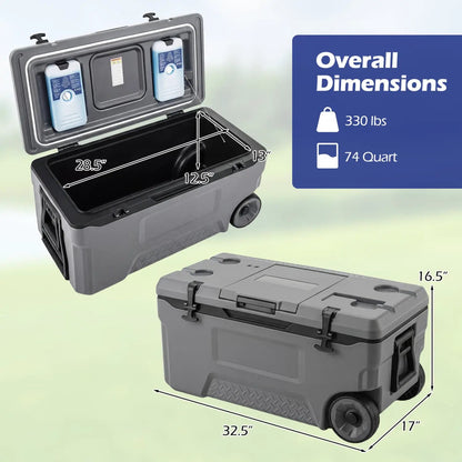 74 Quart Roller Cooler with Wheels and Fish Ruler