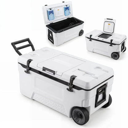 74 Quart Roller Cooler with Wheels and Fish Ruler