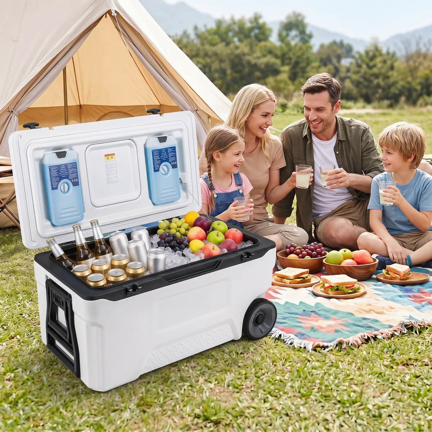74 Quart Roller Cooler with Wheels and Fish Ruler