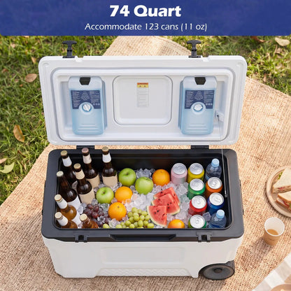 74 Quart Roller Cooler with Wheels and Fish Ruler