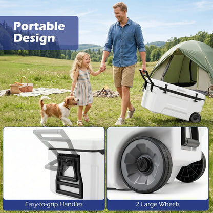 74 Quart Roller Cooler with Wheels and Fish Ruler