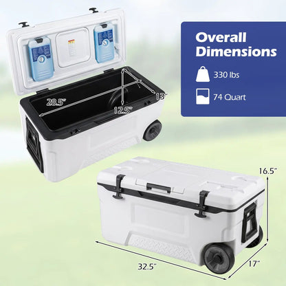 74 Quart Roller Cooler with Wheels and Fish Ruler