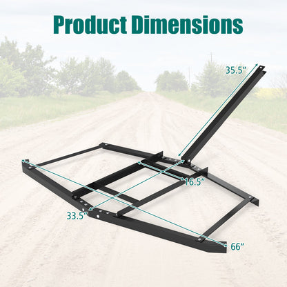 74 inch Wide Driveway Drag Tow Behind Landscape Leveling Rake with Reinforced Bars-Black