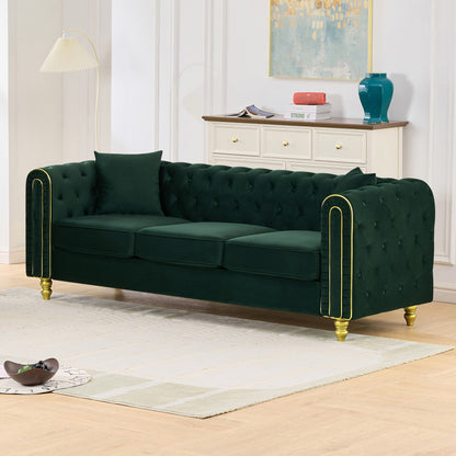 Modern 86 Inch Tufted Velvet And Gold Sofa