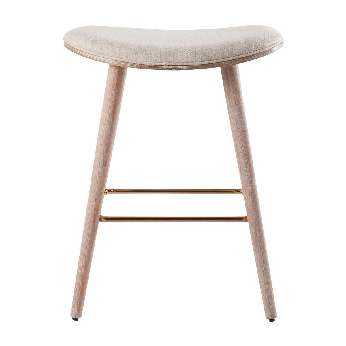 Counter stool with beige fabric, wood legs and gold-tone footrest by HouseOfZazla on Tampa Home & Garden Store