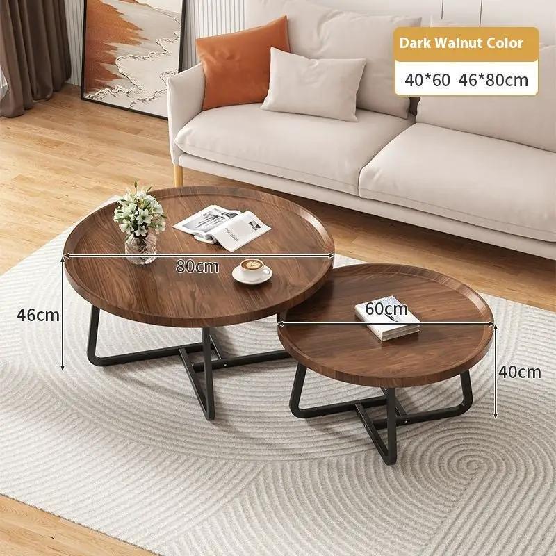 Two solid wood round tea tables, dark walnut, 80cm & 60cm tops, black metal legs FLIPSTYLEZLLC on Tampa Home & Garden Store