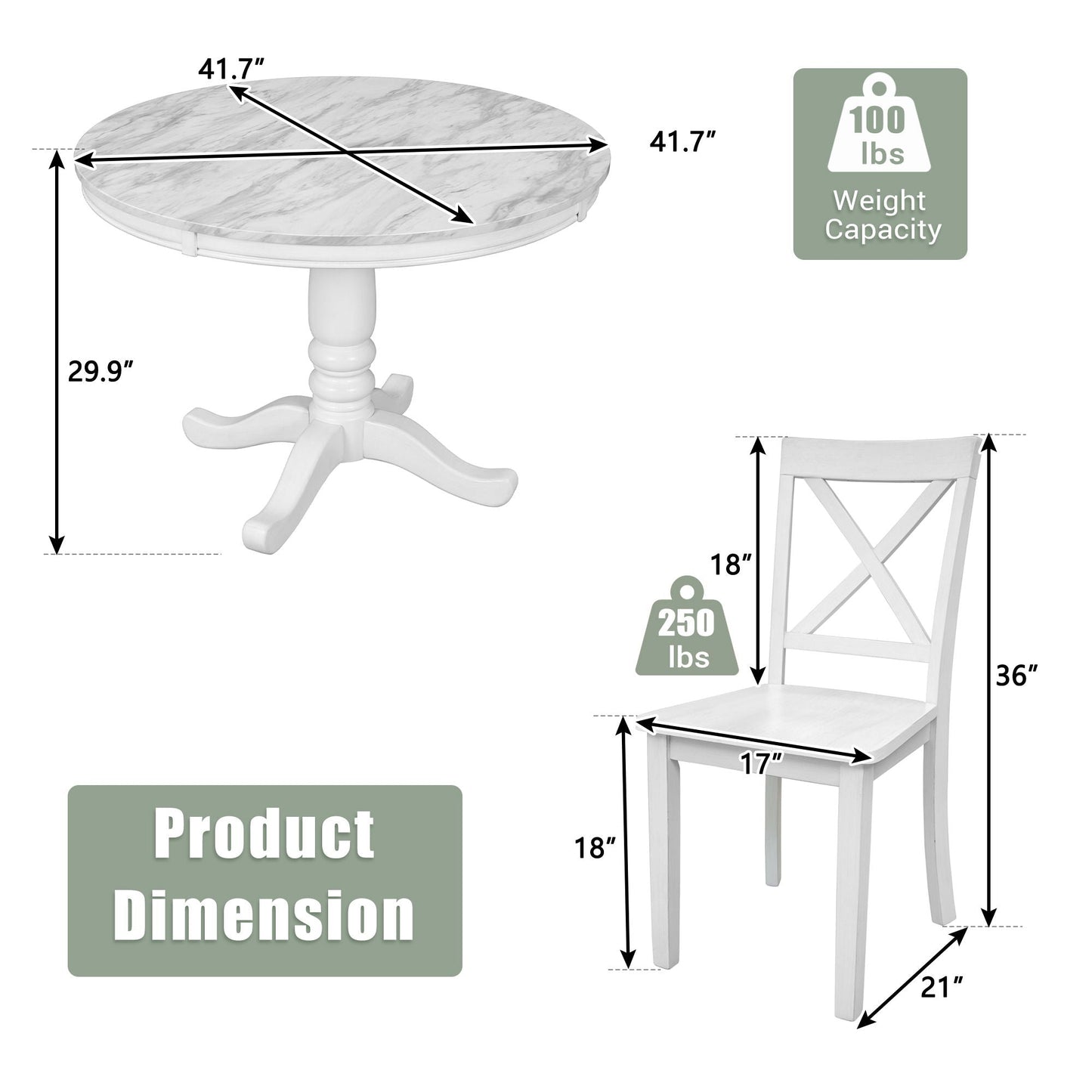 Elegant 5 Pieces Dining Table and 4 Chairs Set