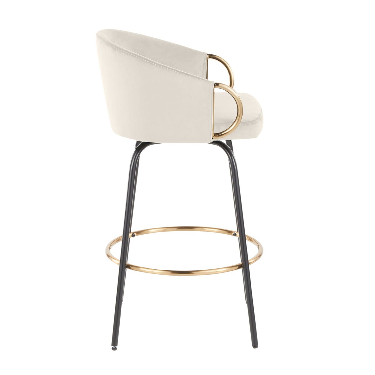 Counter stool set of 2 with upholstered beige seats and gold ring arms, black legs on Tampa Home & Garden Store