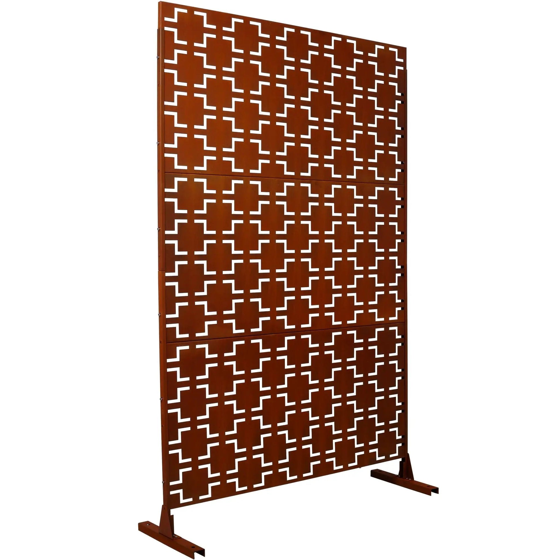 Outdoor & Indoor metal privacy screen brown with geometric cutouts by Unique Piece Furniture on Tampa Home & Garden Store