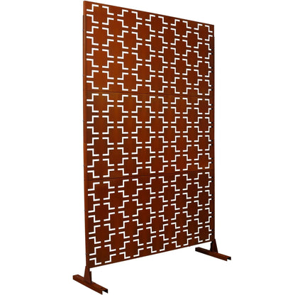 Outdoor & Indoor metal privacy screen brown with geometric cutouts by Unique Piece Furniture on Tampa Home & Garden Store