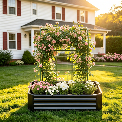 Outdoor Raised Garden Bed and Trellis Planter