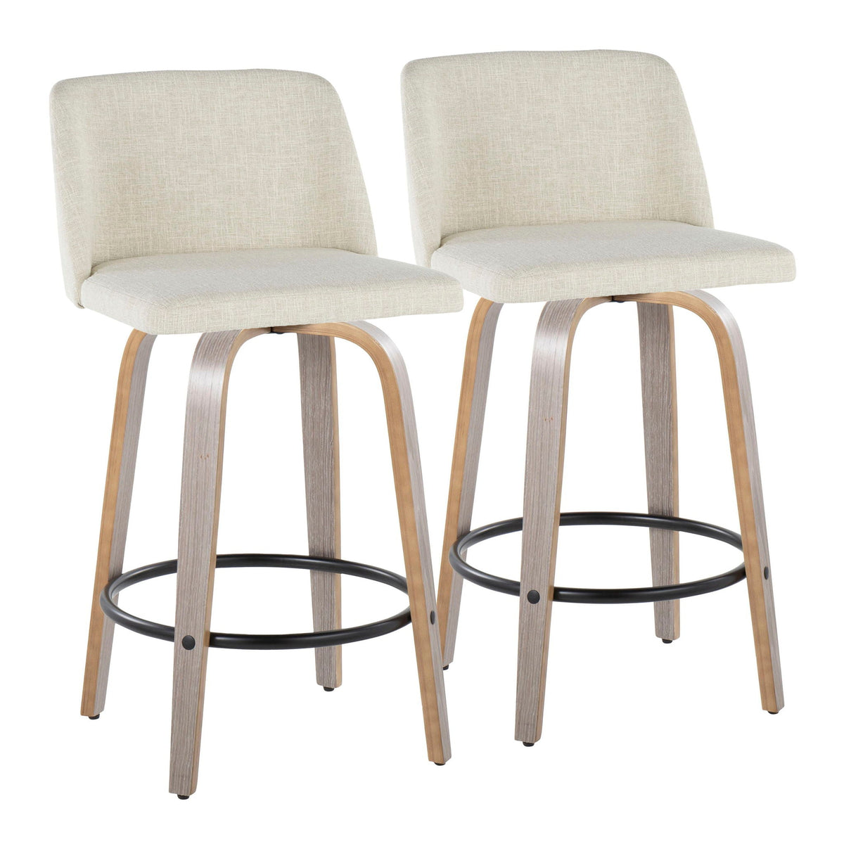 Counter stools set of 2, beige fabric upholstery, swivel with round footrest, by HouseOfZazla on Tampa Home & Garden Store